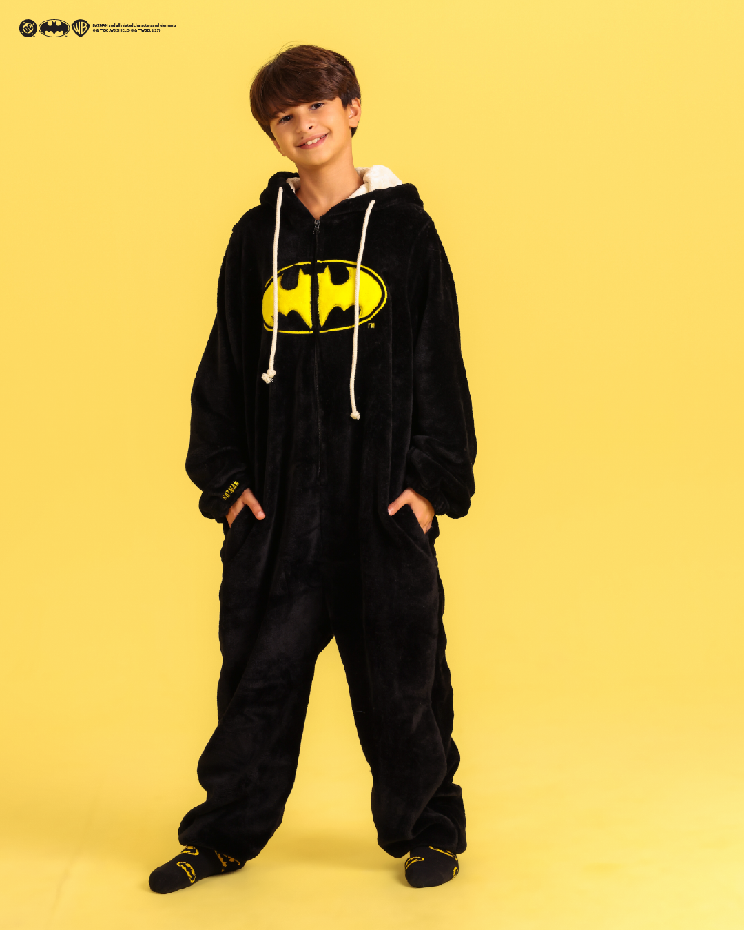 Children's black fleece Batman-print onesie