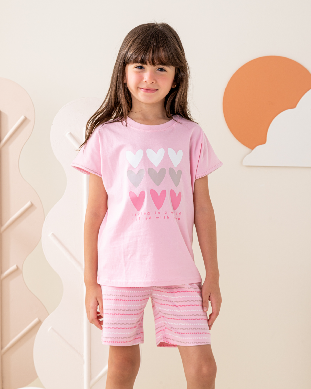 بيجاما شورت قطن و توب كم ساقط مع طباعه قلوب