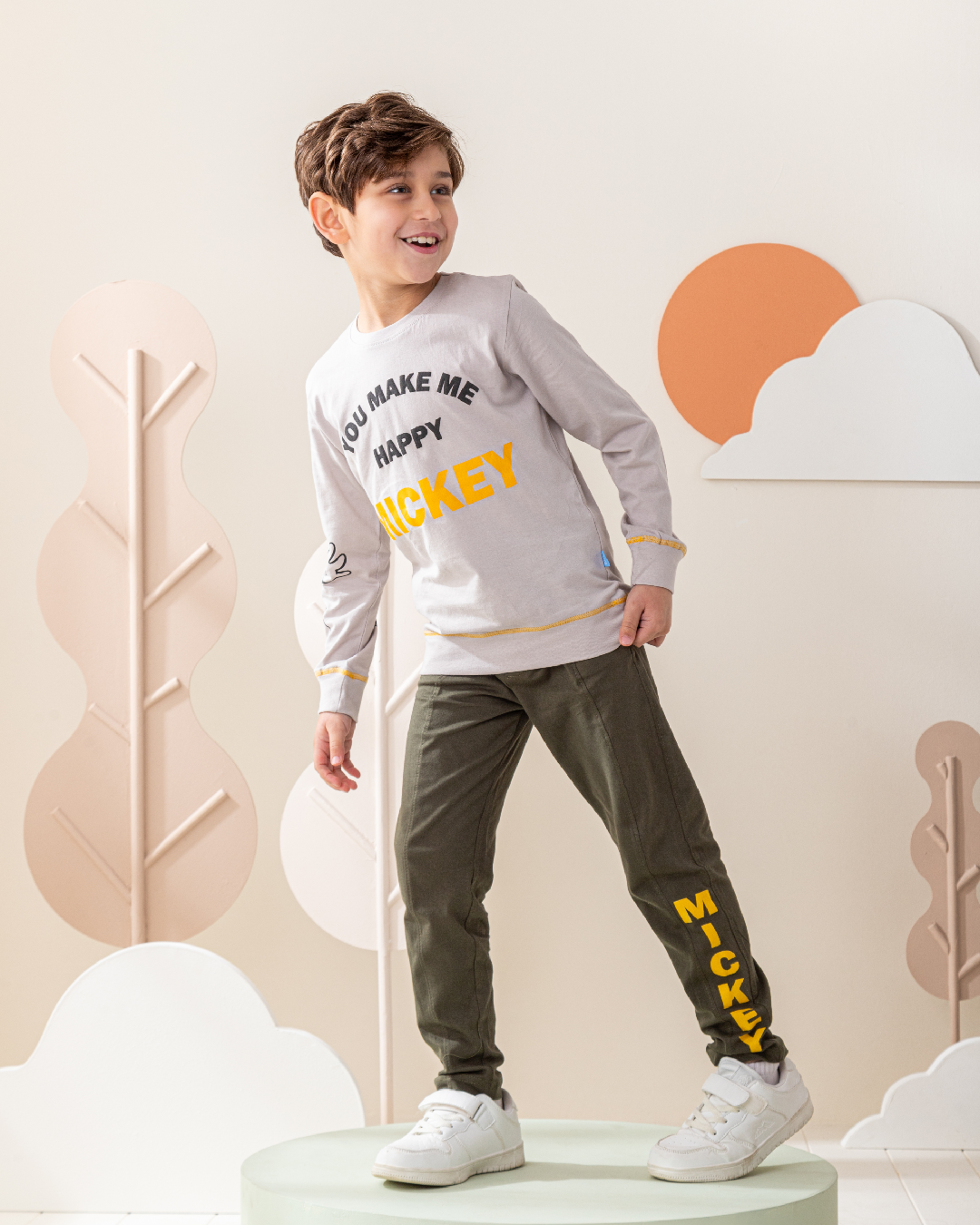 Happy Mickey بيجاما اولادي بكم و بنطلون بجيب