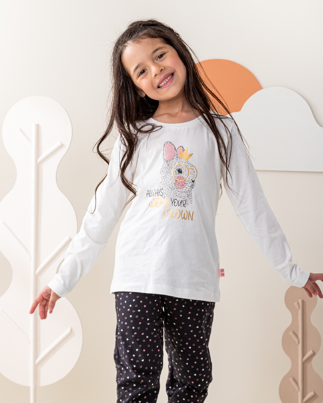 Wear your crown بيجاما ربيعي بناتي توب بكم و بنطلون