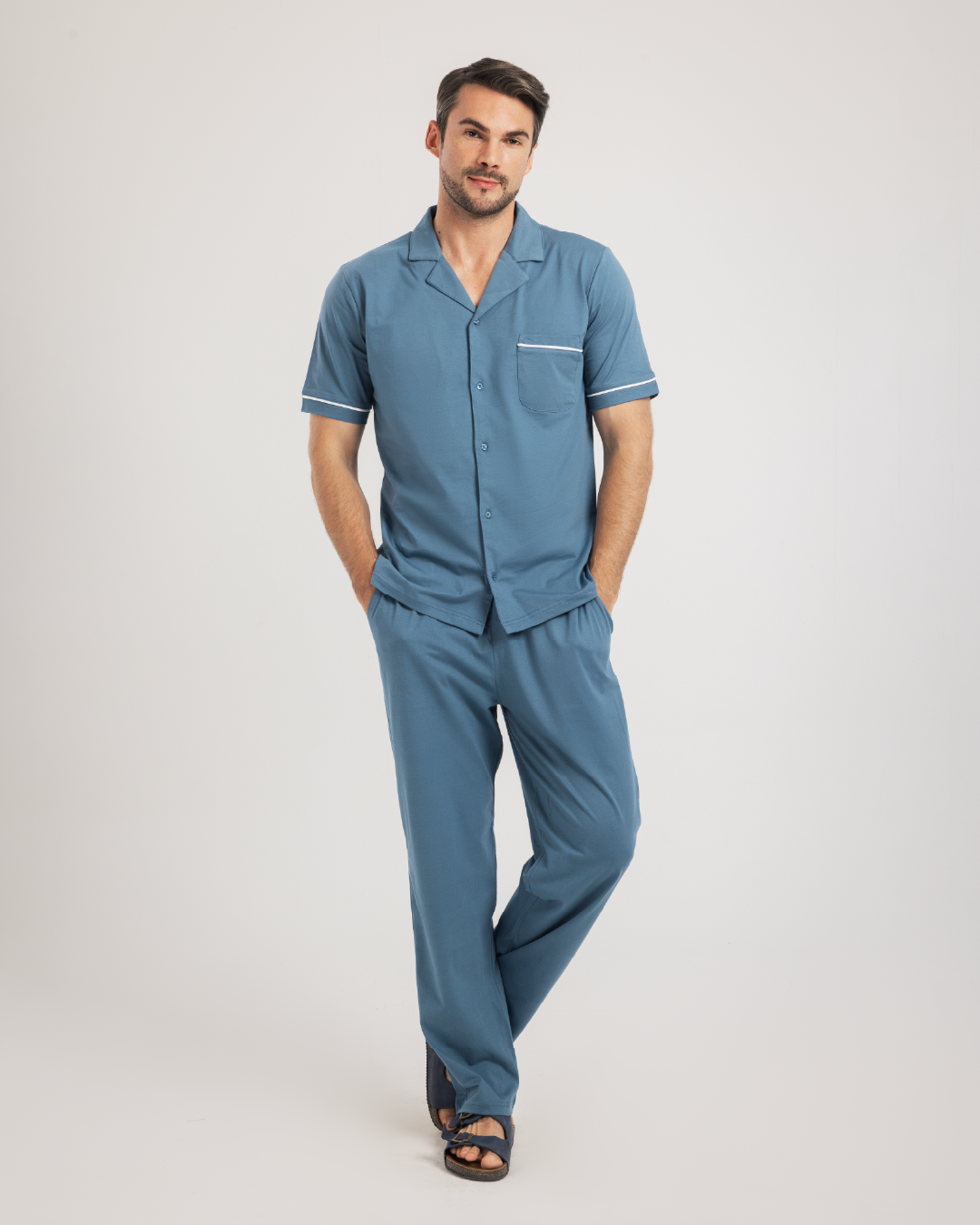 بيجاما كلاسيك قطن بزراير