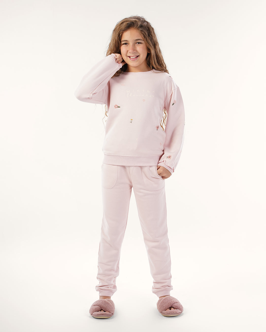 بيجاما كم طويل أزهار الشتاء