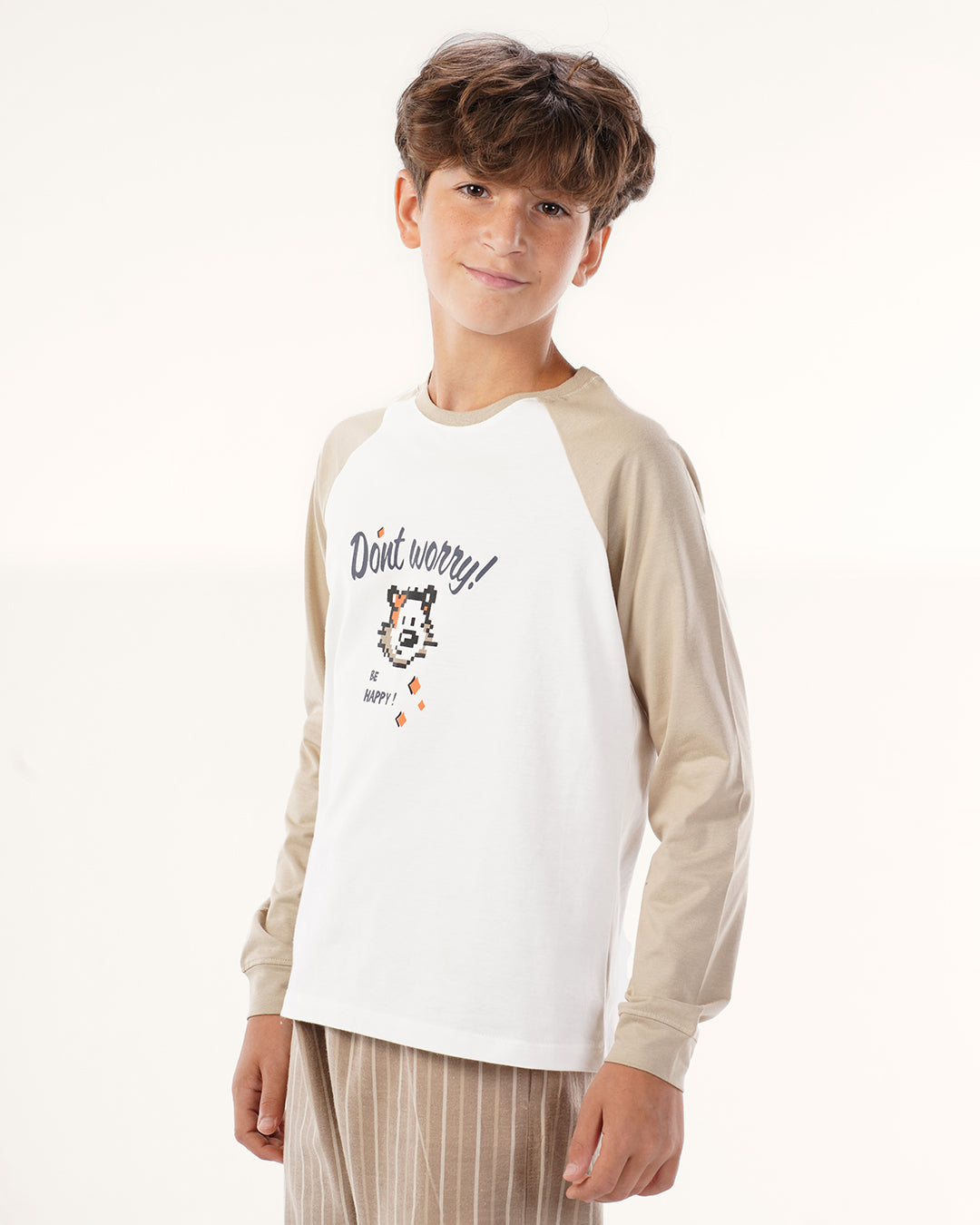 يجاما بنطلون نسيج مع توب كم رجلان طويل