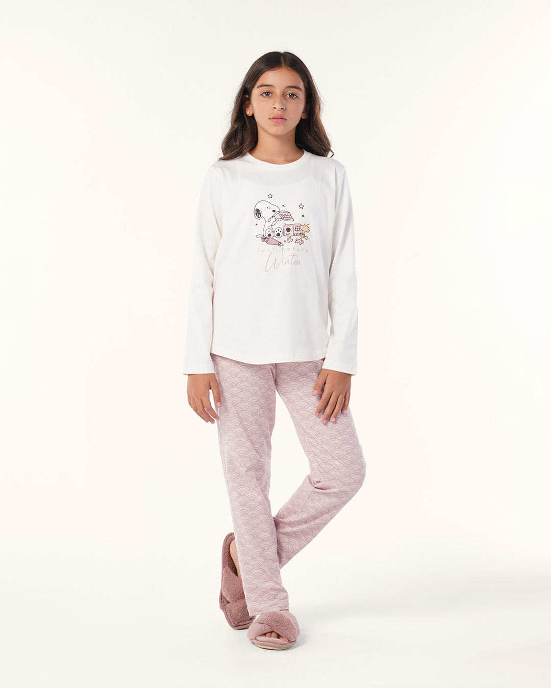 بيجامة بنطلون قطن و توب كُم طويل سنوبى