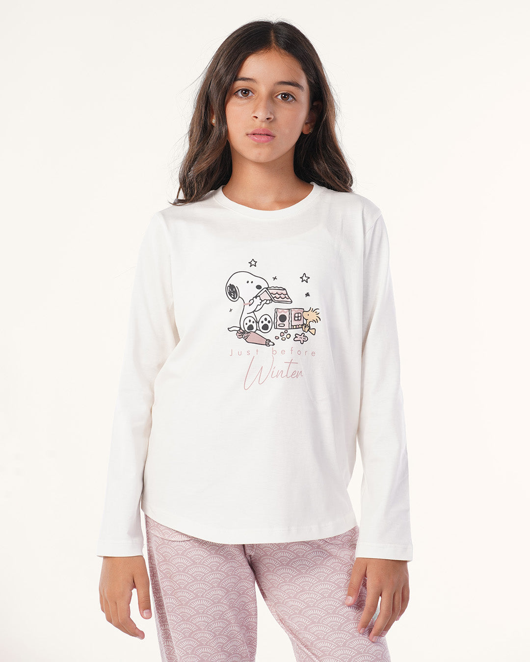 بيجامة بنطلون قطن و توب كُم طويل سنوبى