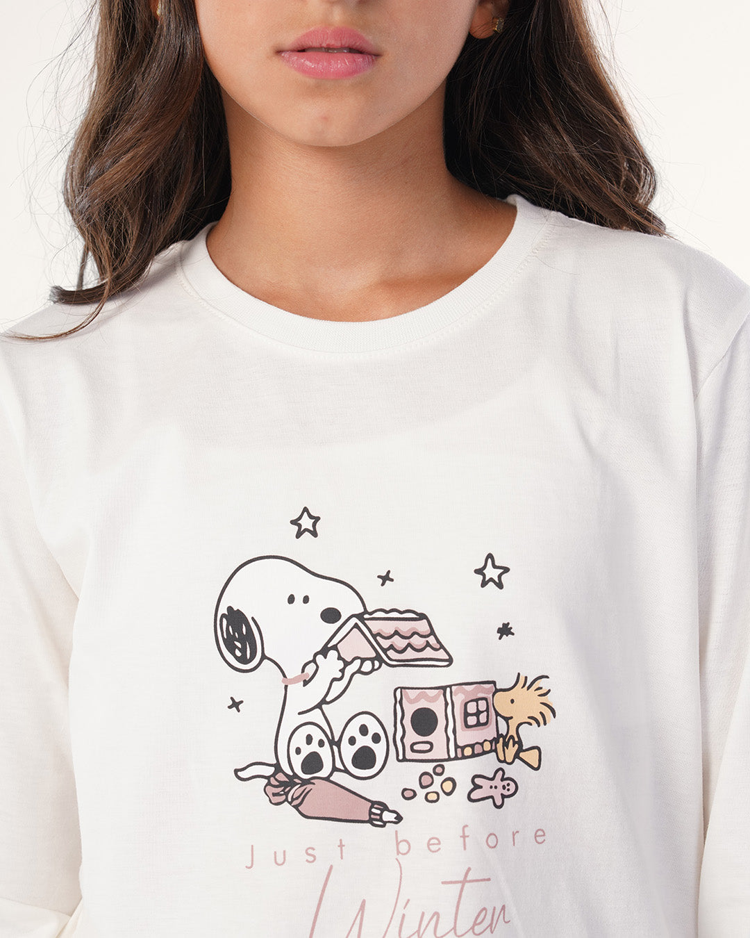 بيجامة بنطلون قطن و توب كُم طويل سنوبى