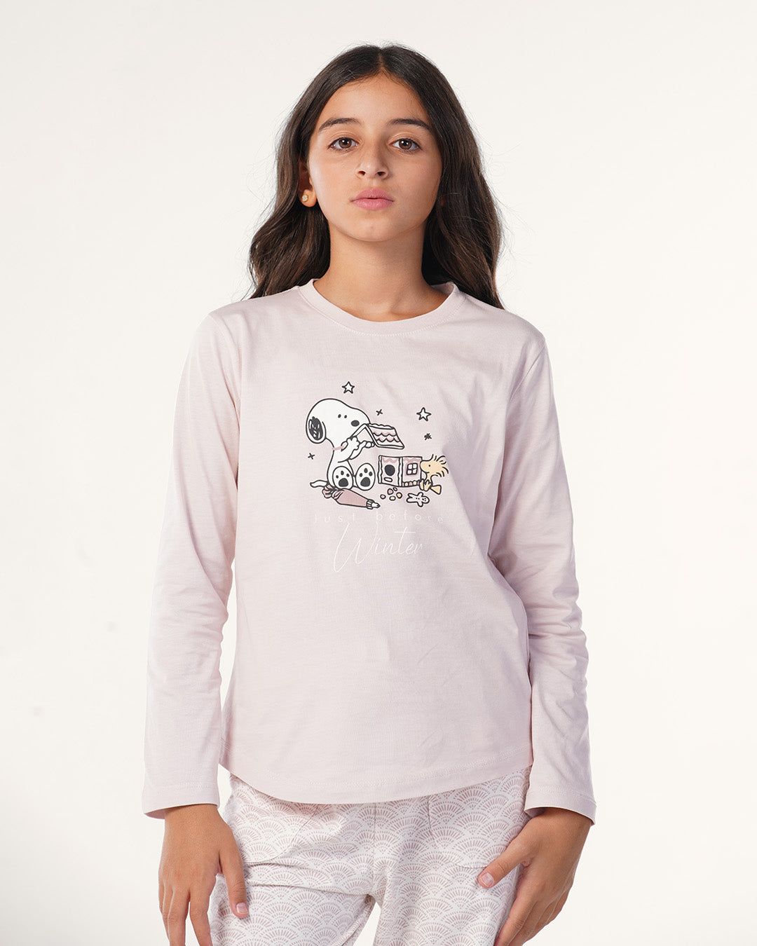 بيجامة بنطلون قطن و توب كُم طويل سنوبى