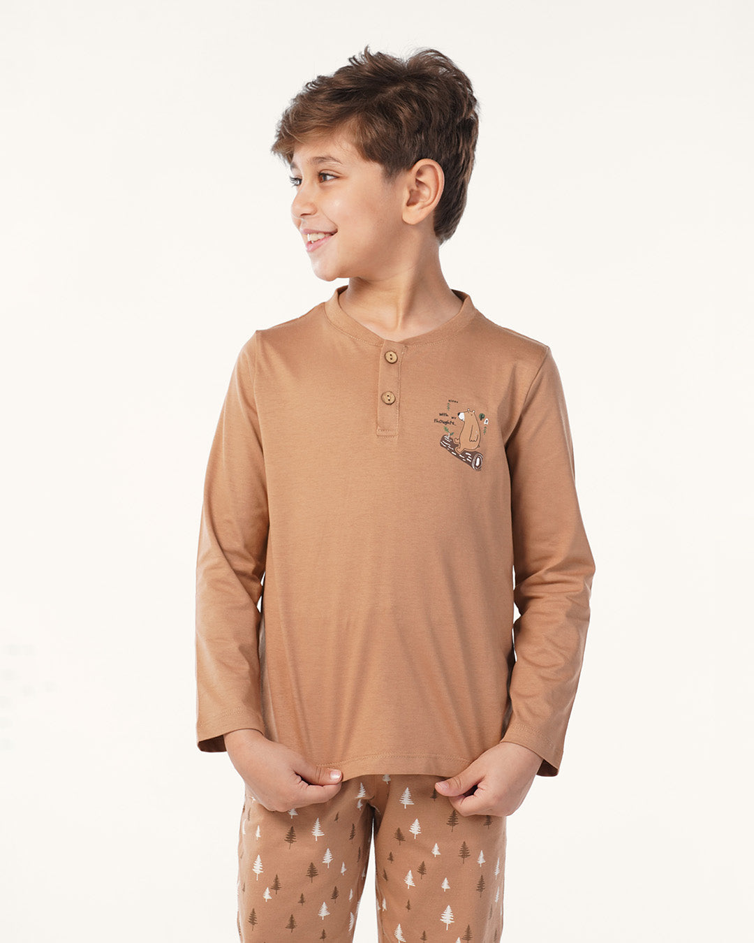 بيجاما بنطلون قطن و توب كُم طويل دب و شجره