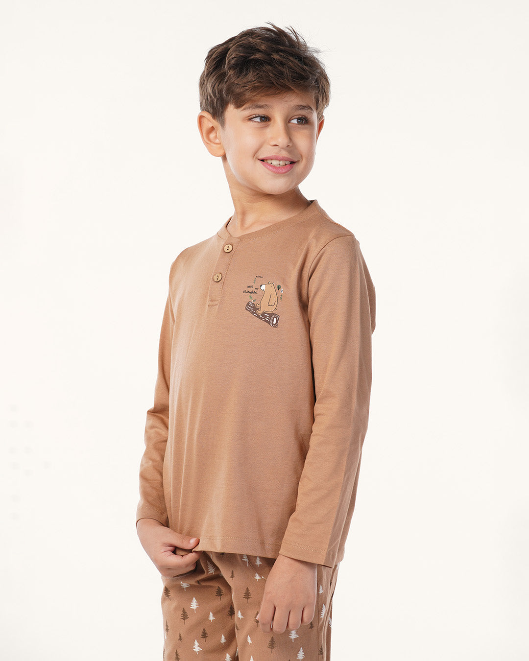 بيجاما بنطلون قطن و توب كُم طويل دب و شجره