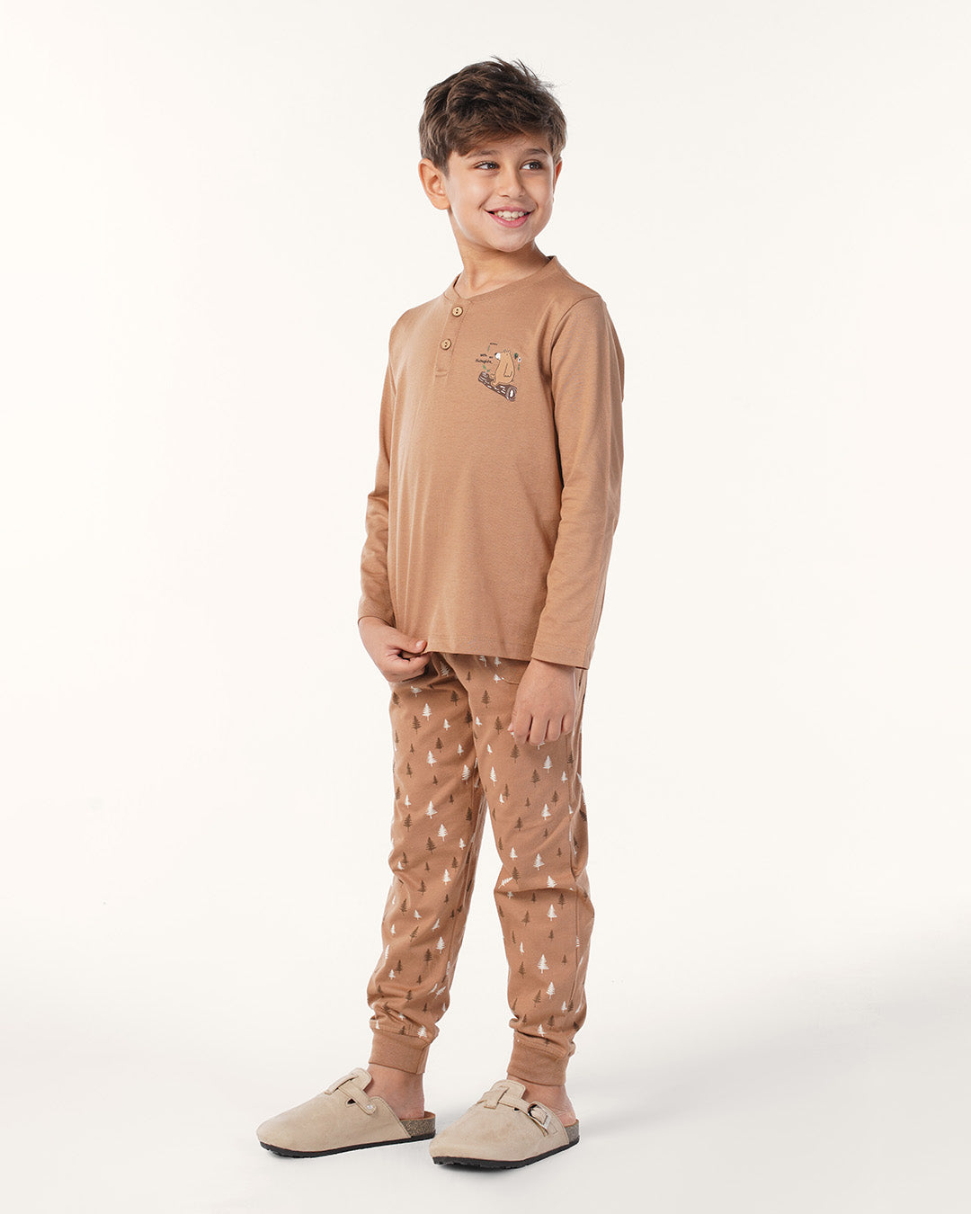 بيجاما بنطلون قطن و توب كُم طويل دب و شجره