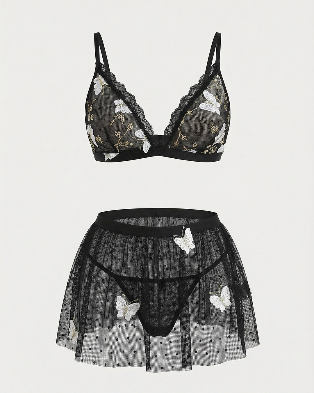 S24 طقم لانجيري 3 قطع حمالة و جيبة قصيرة و بانتي فراشات