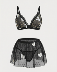 S24 طقم لانجيري 3 قطع حمالة و جيبة قصيرة و بانتي فراشات