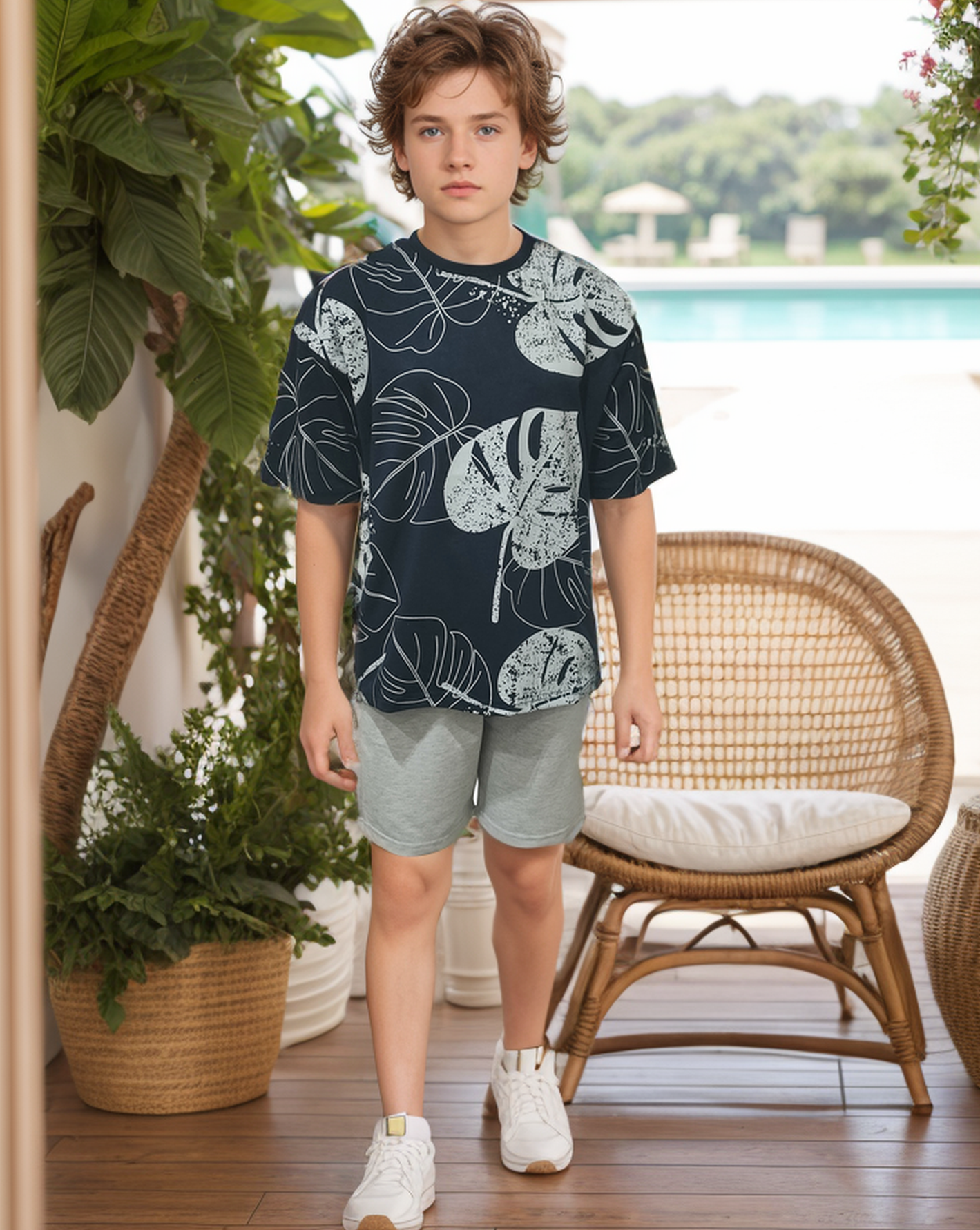 Big Tropical Leaves بيجاما أولادي نُص كُم