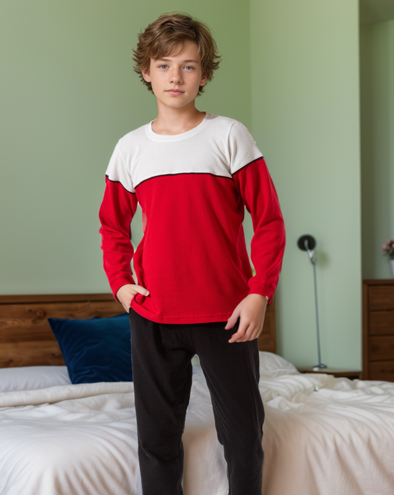 Waffel Fabric بيجاما اولادي كم طويل* بنطلون