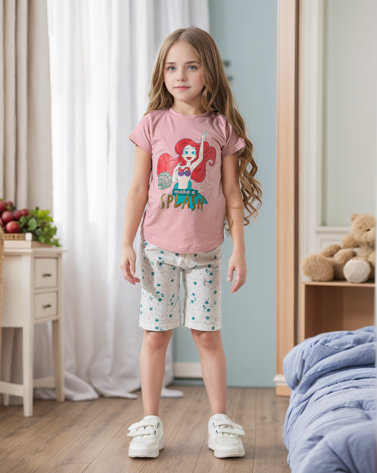 Make a splash بيجاما بناتي نص كم و شورت قطن