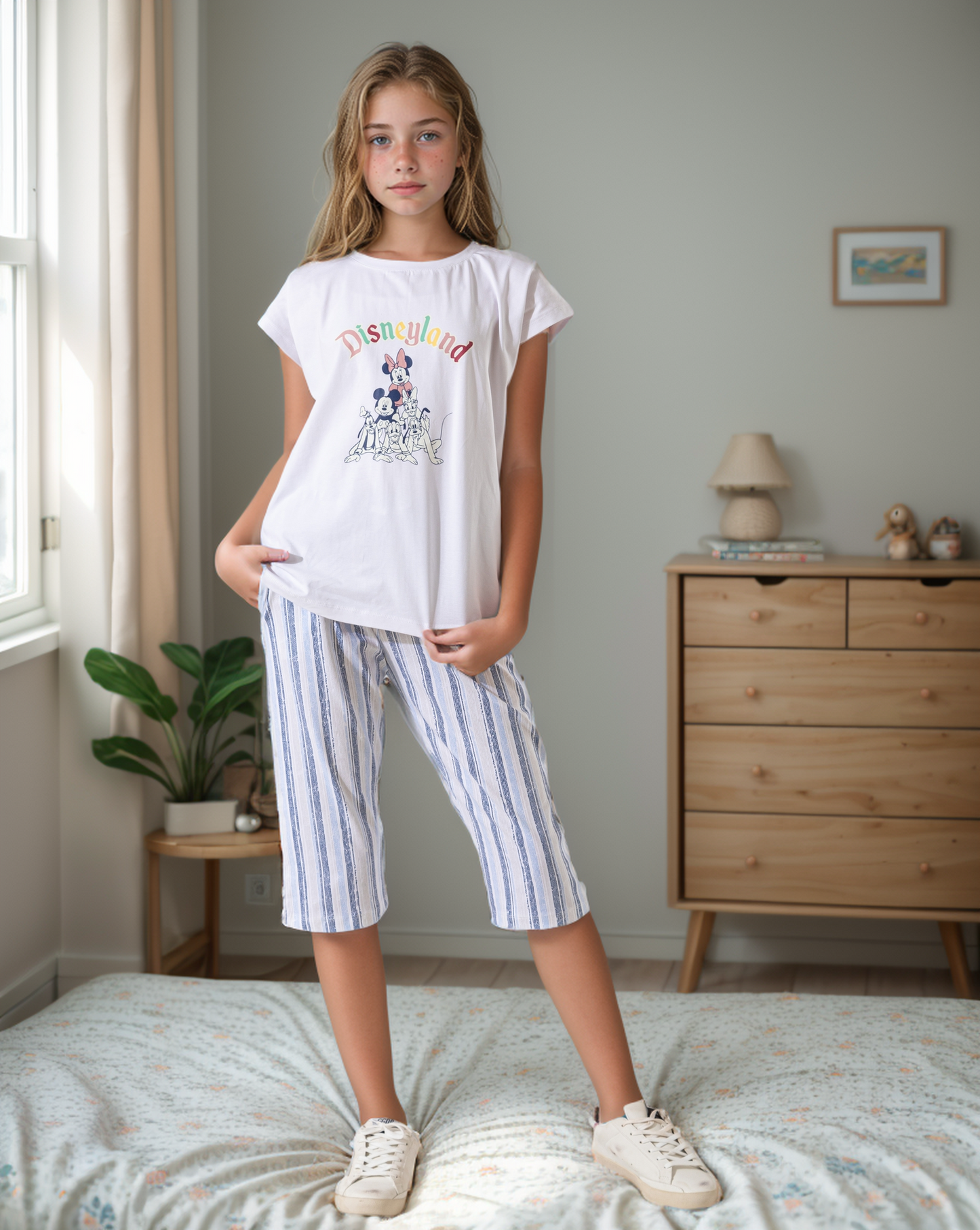 DisneyLand Girls' half-sleeved pajamas and long cotton shorts