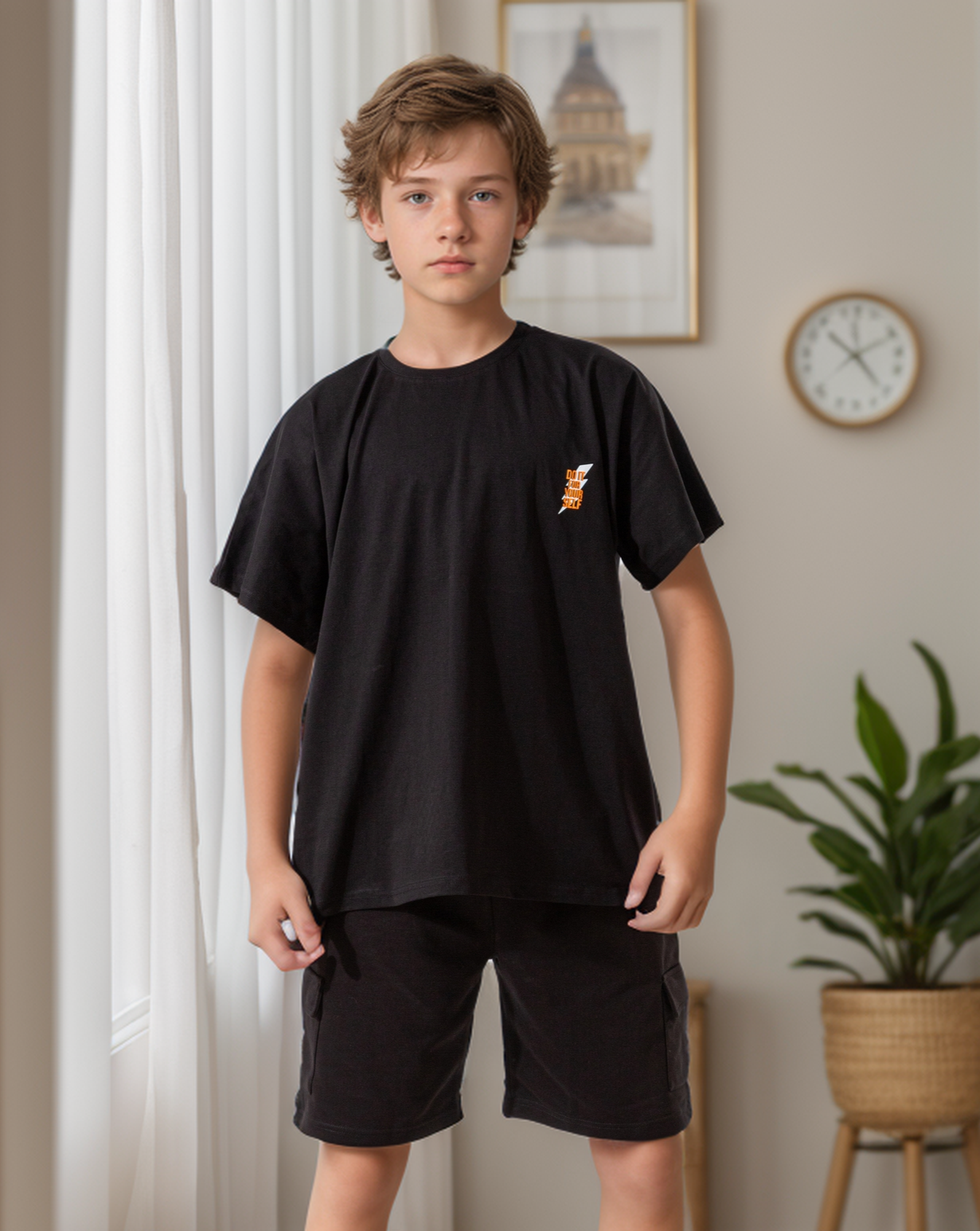 Streetwear Set بيجاما اولادي نص كم وشورت قطن