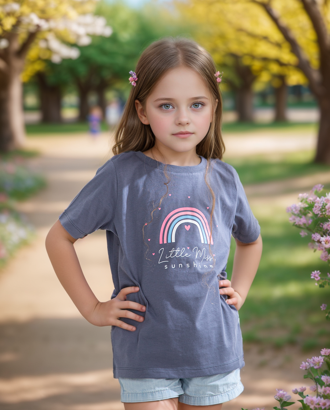 Rainbow تيشرت نص كم بناتي