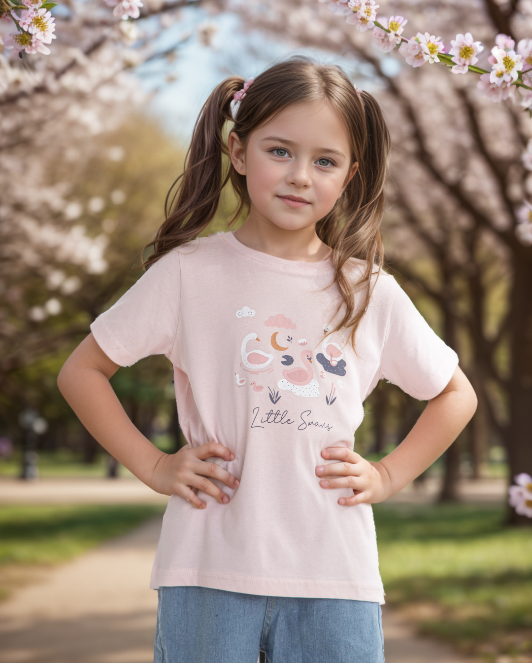 Little Swans تيشرت نص كم بناتي