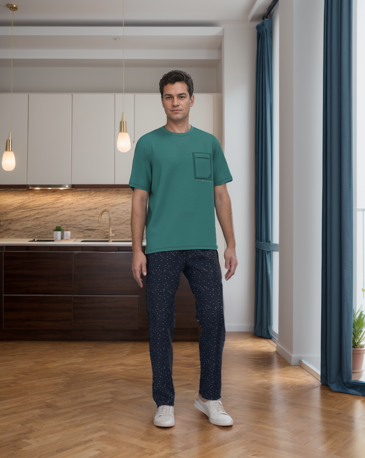 Micro Blocks men's pajamas with half sleeves and pants