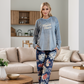 Happy Place Women's Velvet Pajamas, T-shirt with printed sleeves on the chest and floral patterned pants