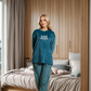 The Kind Story Women's Pajamas Velvet T-shirt with printed sleeves on the chest and patterned pants