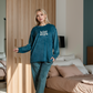 The Kind Story Women's Pajamas Velvet T-shirt with printed sleeves on the chest and patterned pants