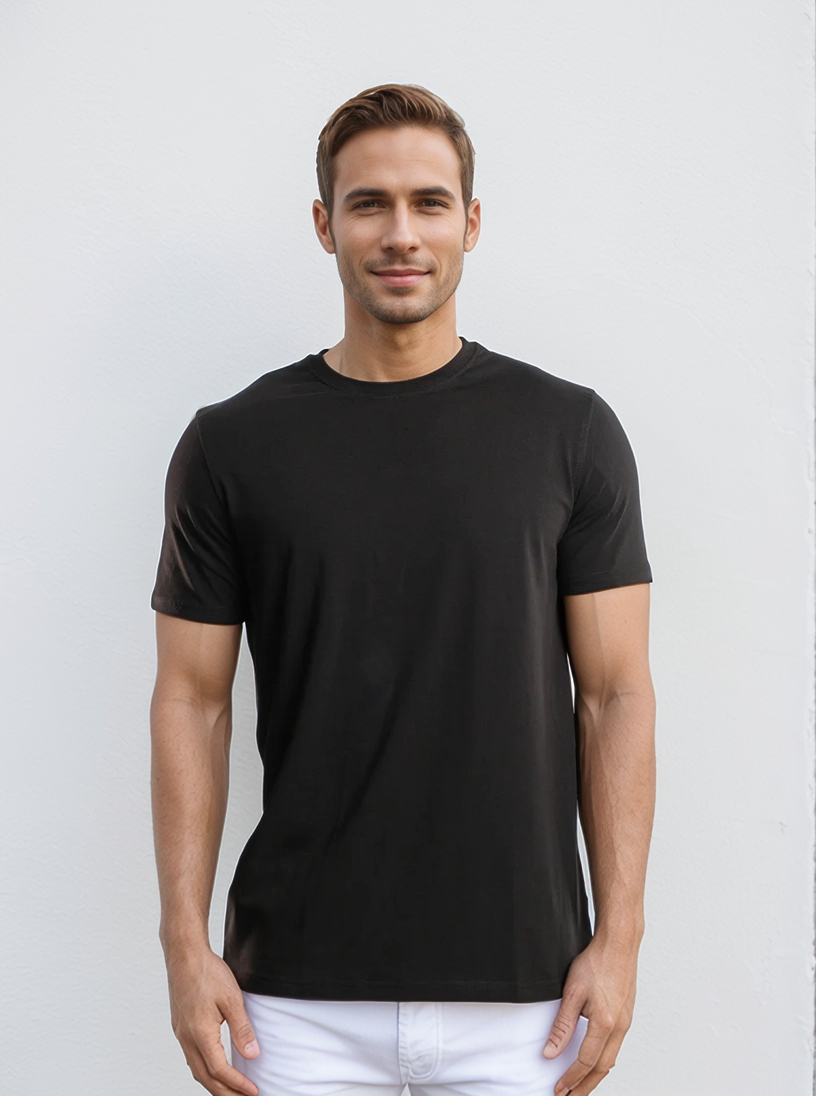 تيشيرت رجالي بيزك نص كم سادة