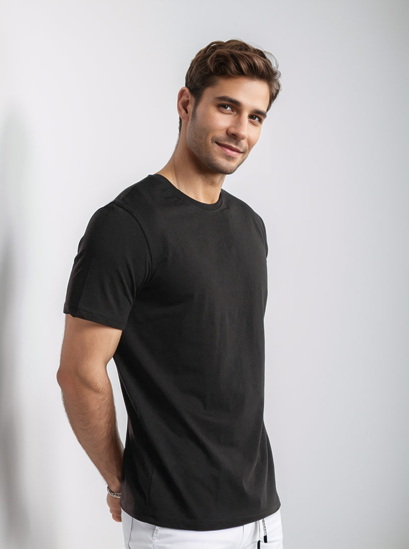 تيشيرت رجالي بيزك نص كم سادة