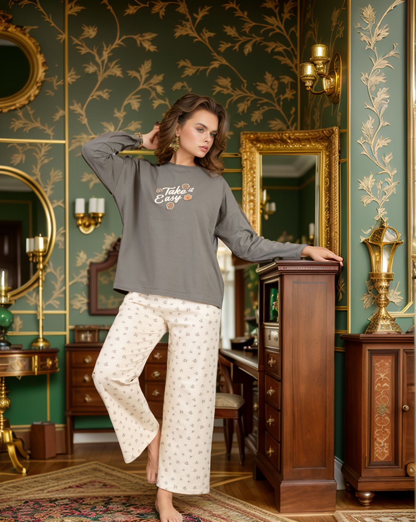 Take it easy بيجاما حريمي كم و بنطلون