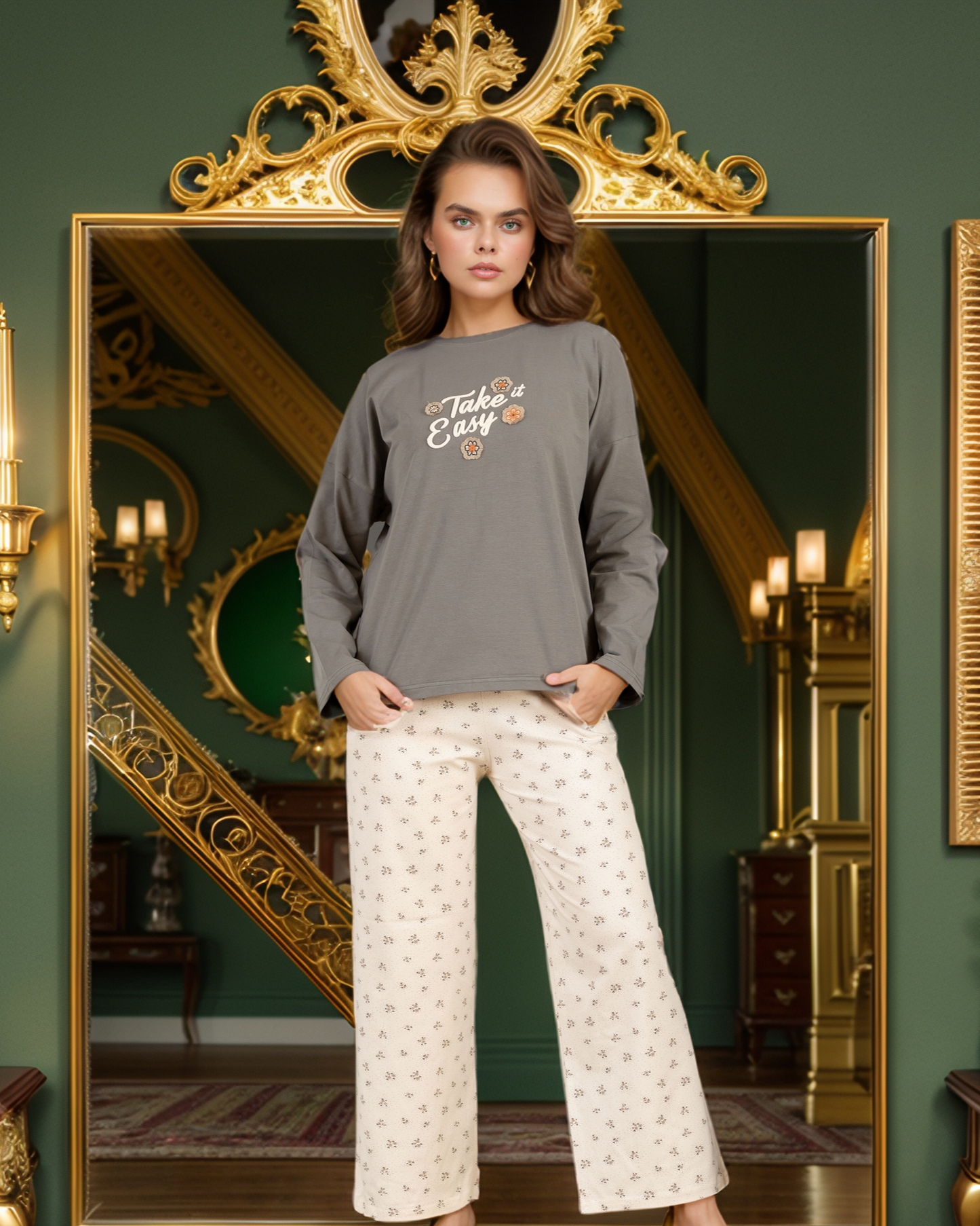 Take it easy بيجاما حريمي كم و بنطلون