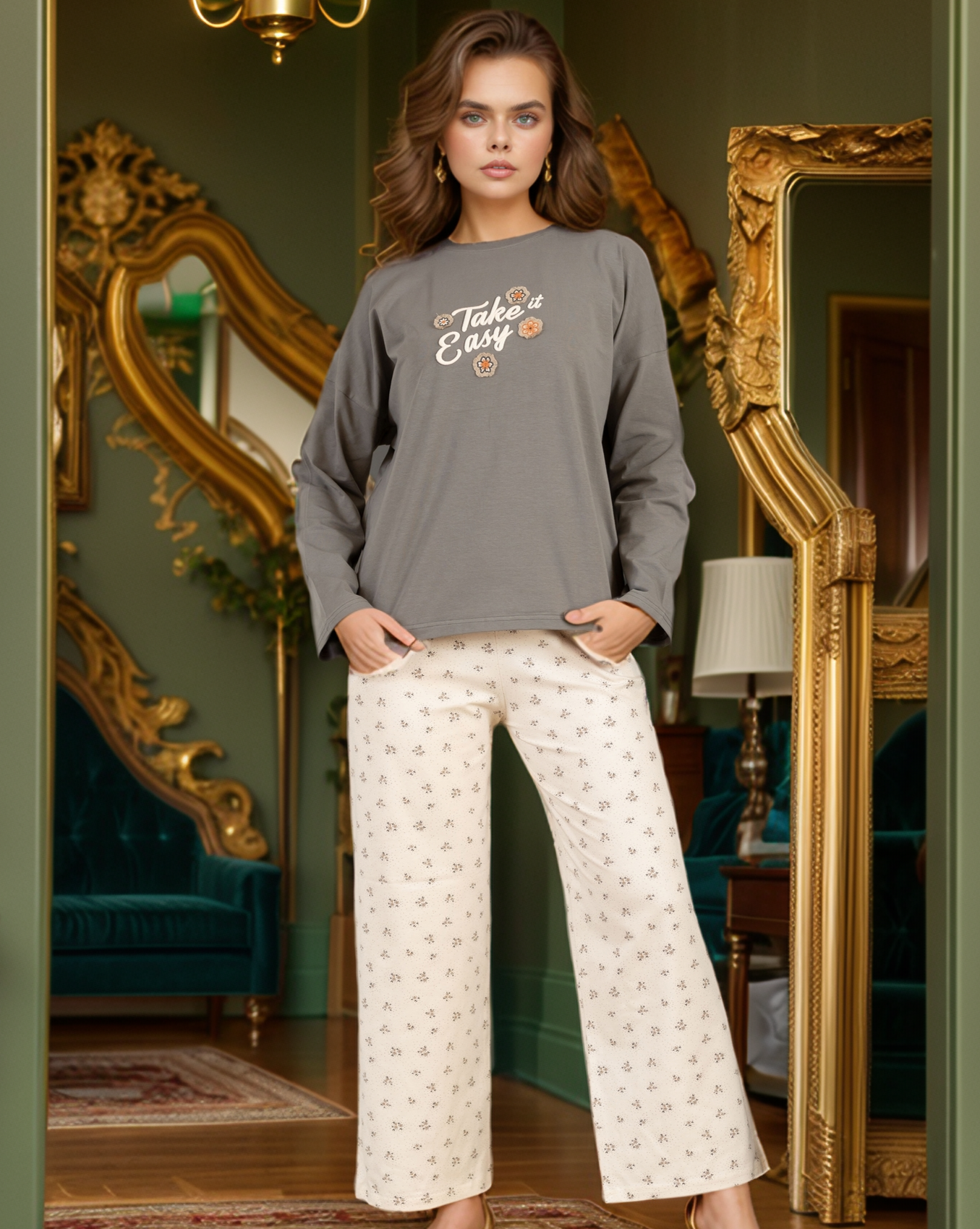 Take it easy بيجاما حريمي كم و بنطلون