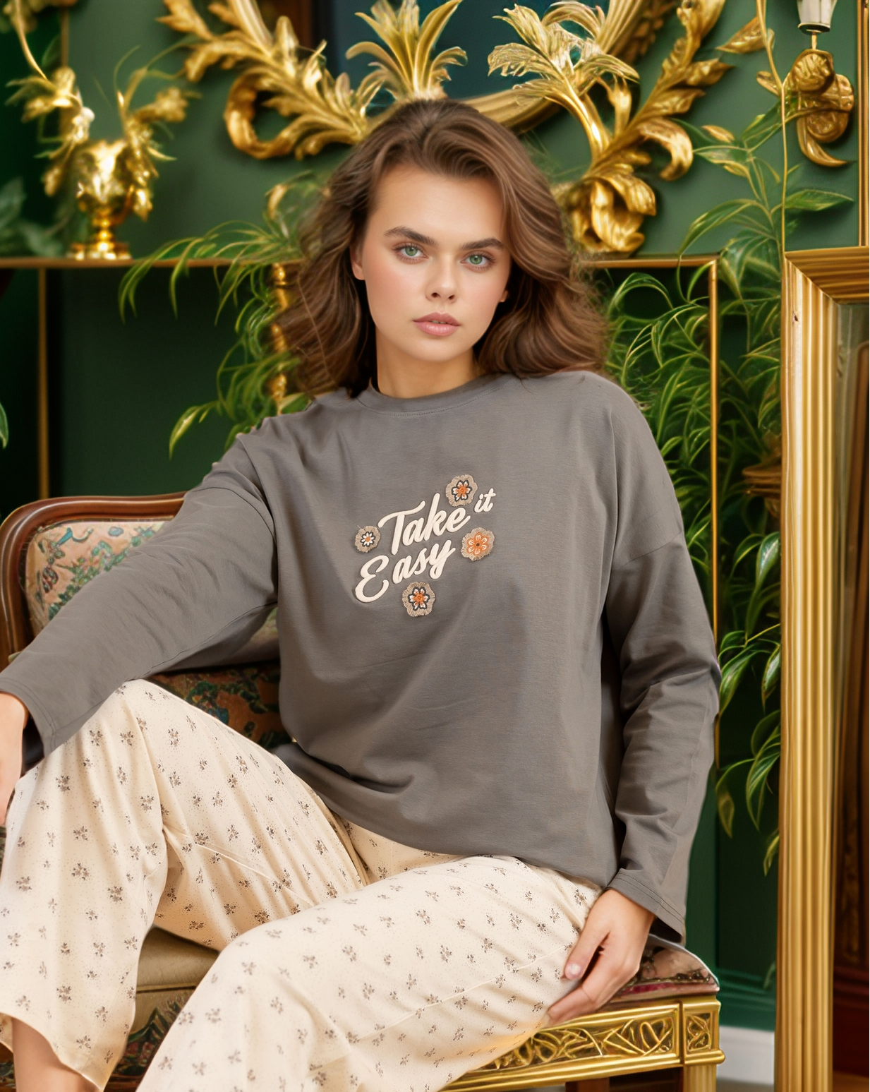 Take it easy بيجاما حريمي كم و بنطلون