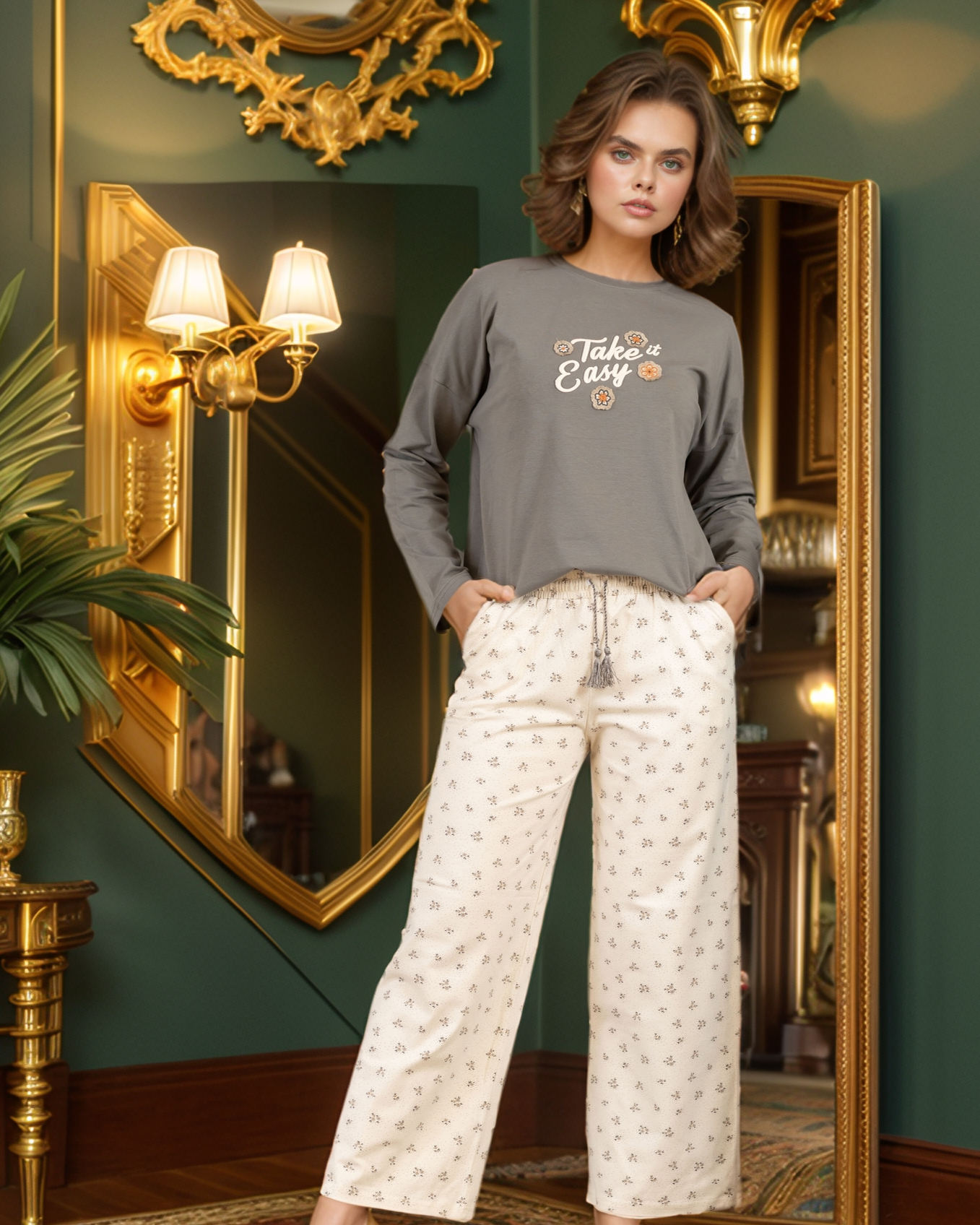 Take it easy بيجاما حريمي كم و بنطلون