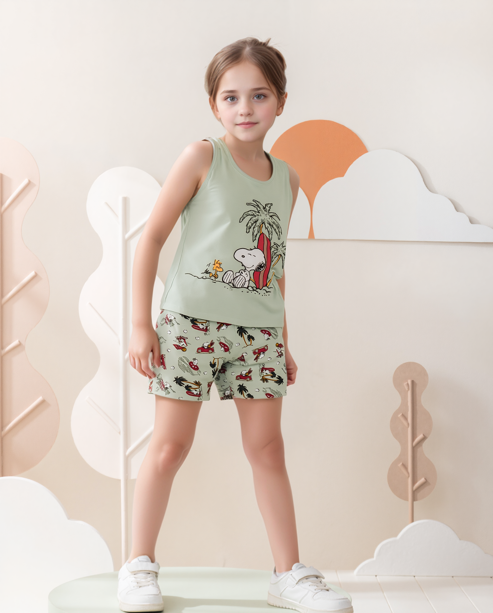 Snoopy بيجامه بناتي جرسونيه تيشرت كت وبنتاكور سنوبي