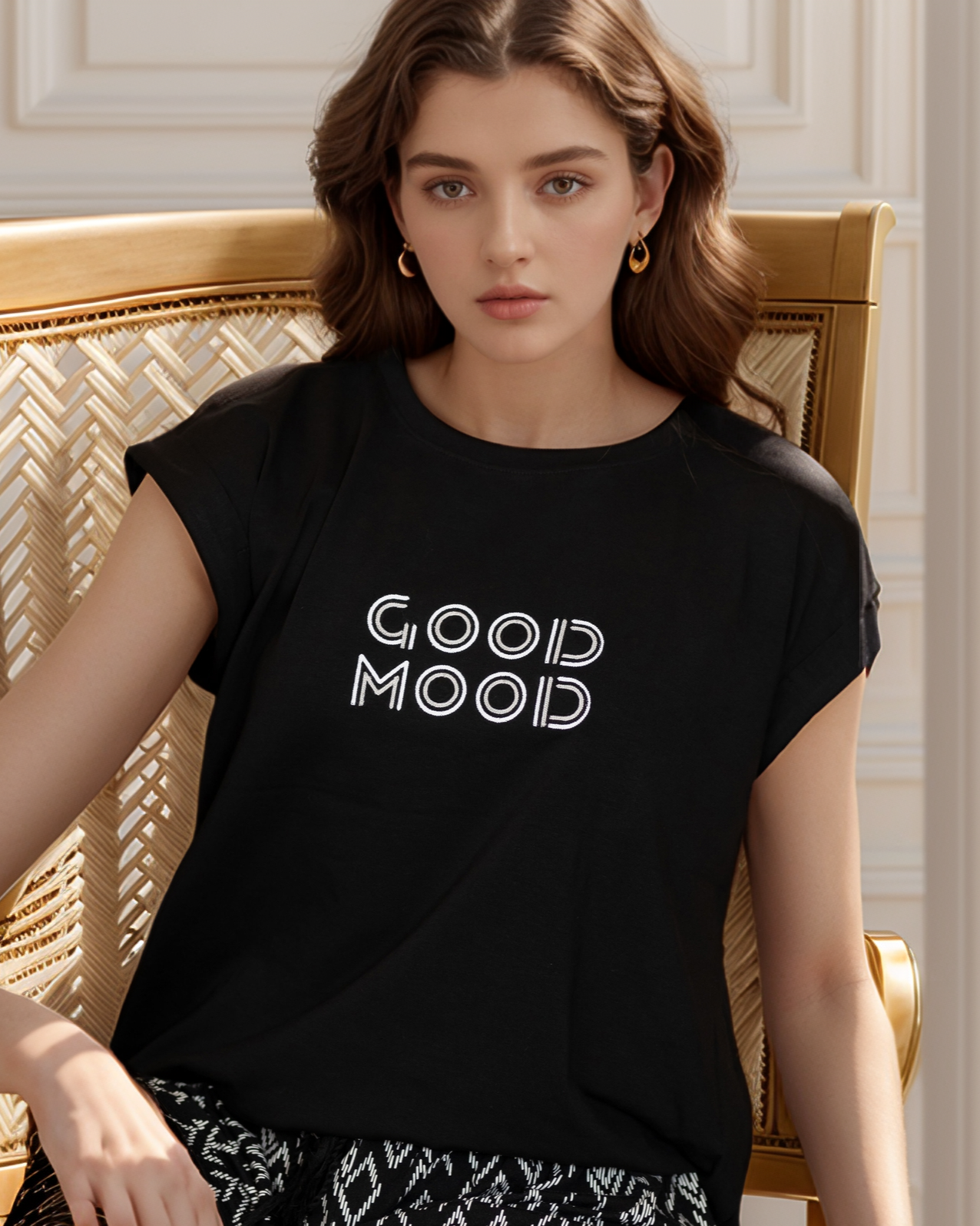 Good mood بيجاما حريمي نص كم بشورت اسود