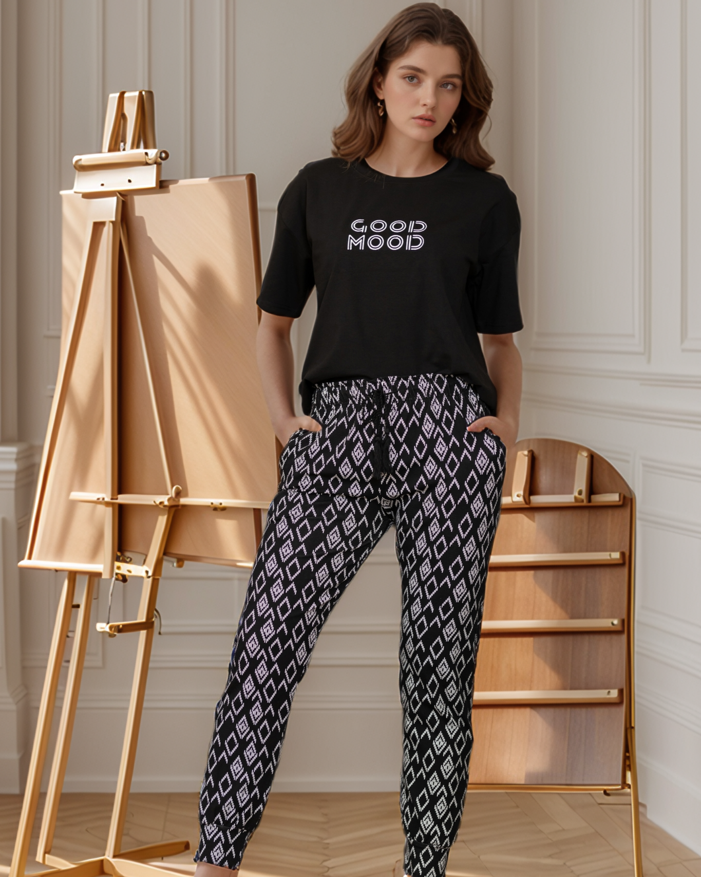 Good mood بيجاما حريمي بنطلون اسود