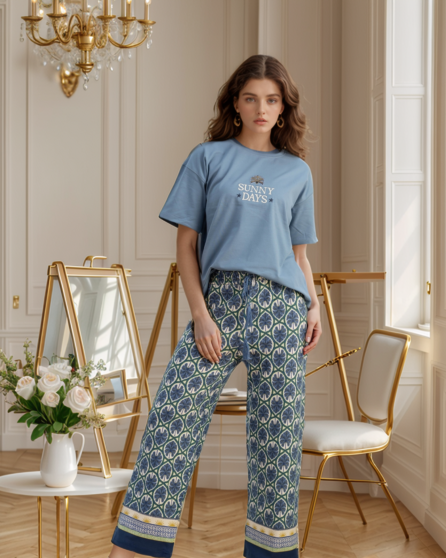 sunny day بيجاما حريمي نص كم بنطلون الكينار