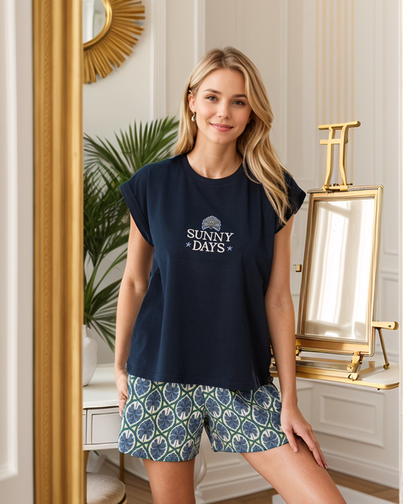 SMS de Pyjamas Pour Femmes du Jour Ensoleillé Combien de Shorts Kinaires