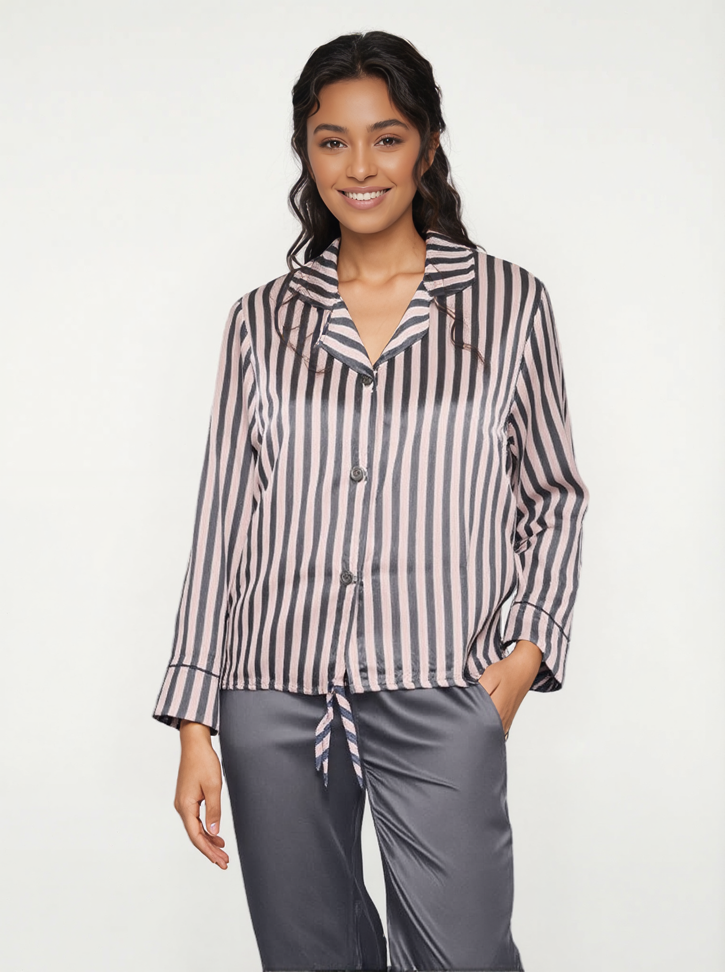Women's striped pajamas, trouser length