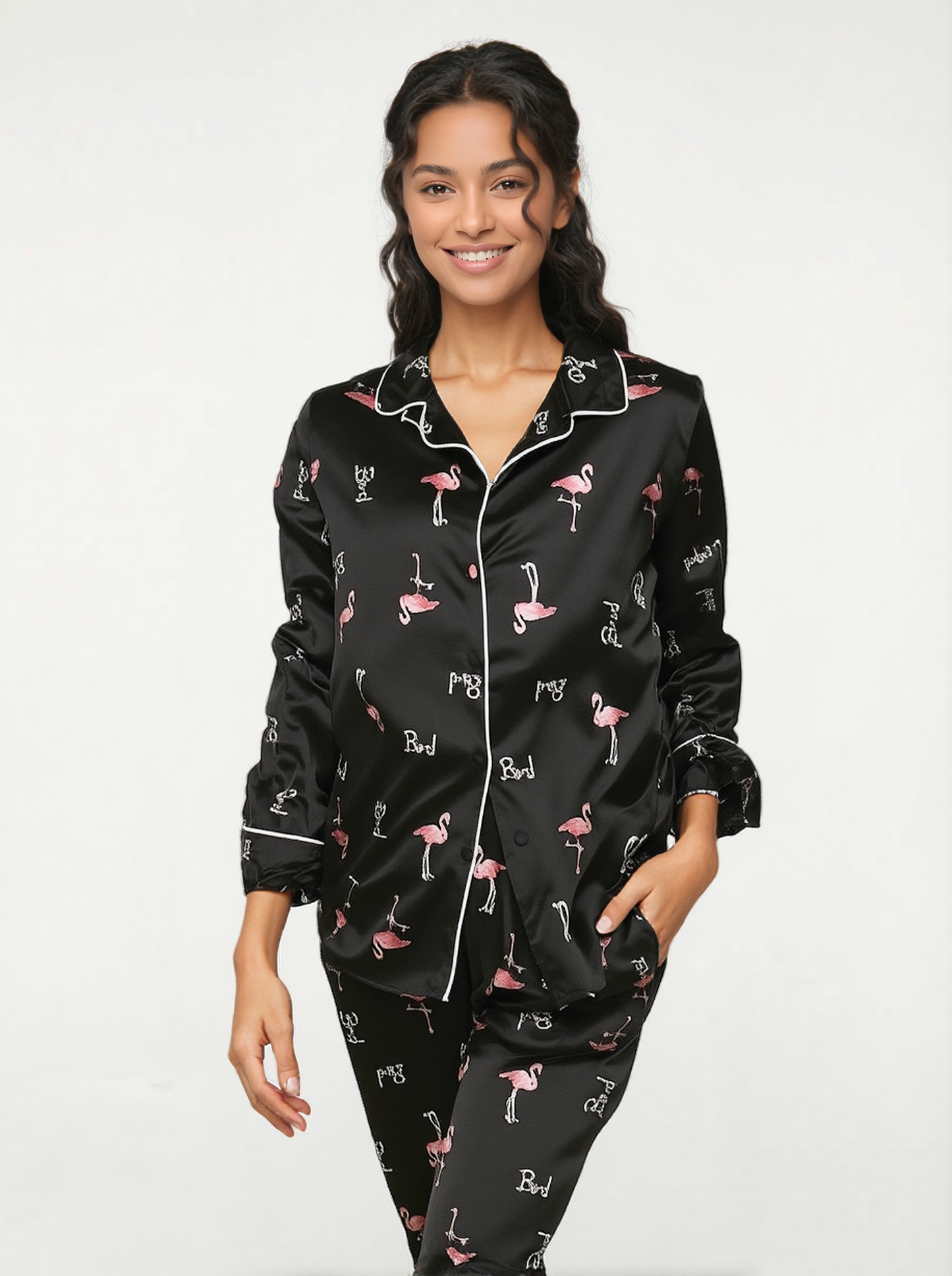 Women's pajamas with a flamingo sleeve