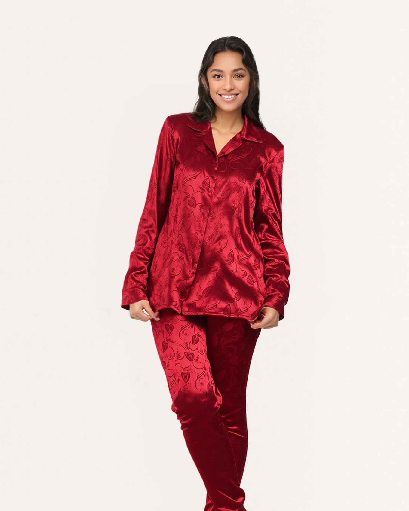 Women's classic satin pajamas with buttons