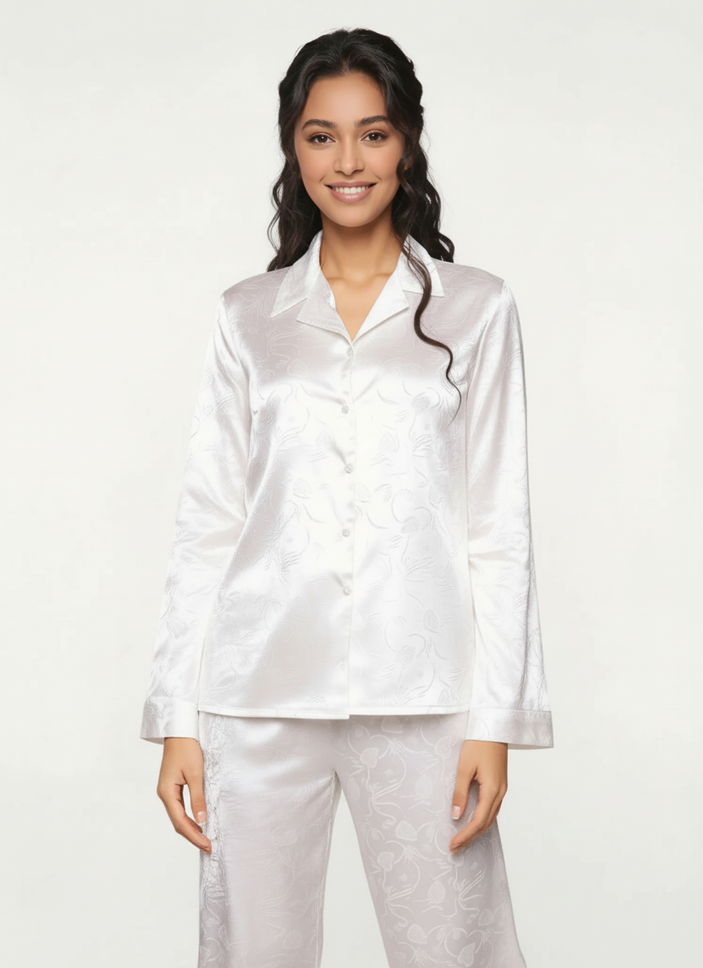 Women's classic satin pajamas with buttons