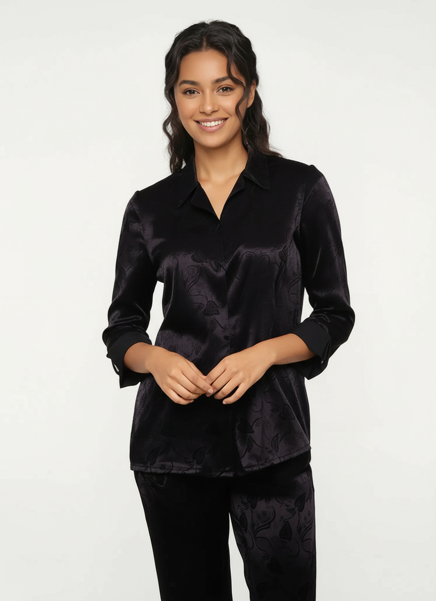 Women's classic satin pajamas with buttons