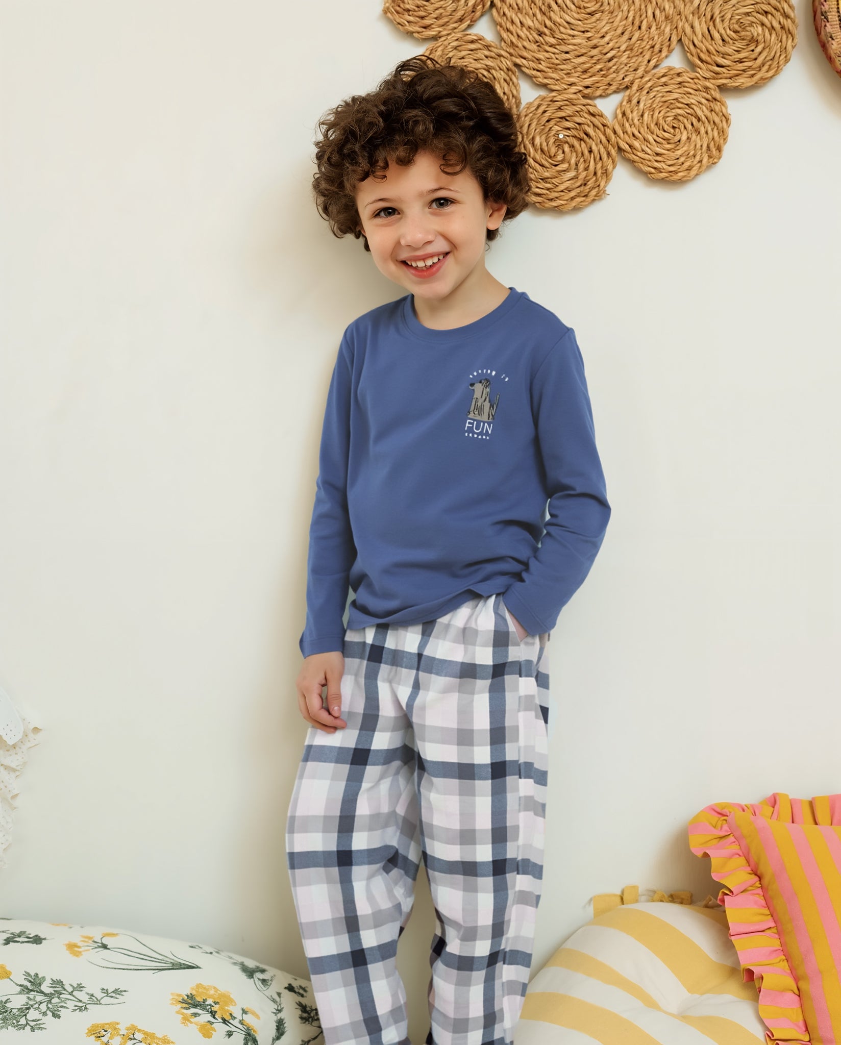 بيجاما أولادي كم طويل كاروهات الربيع