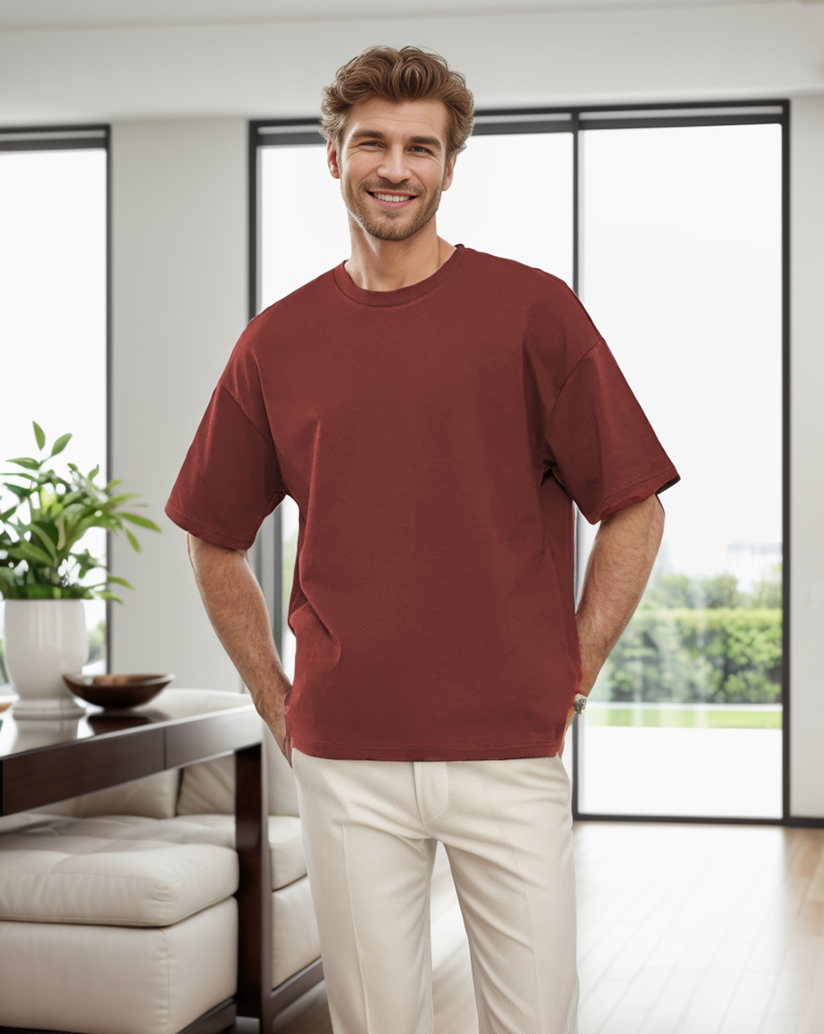 تيشرت رجالي نُص كُم سادة واسع