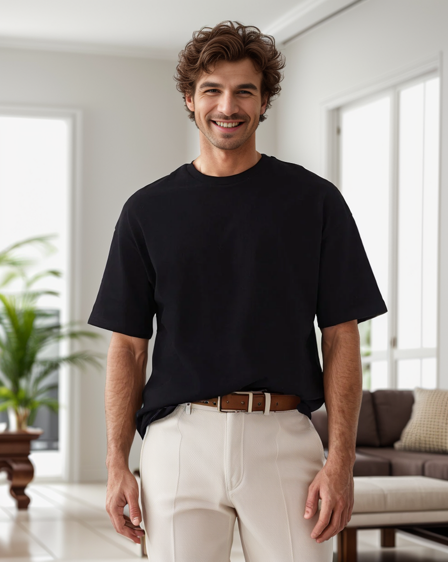 تيشرت رجالي نُص كُم سادة واسع