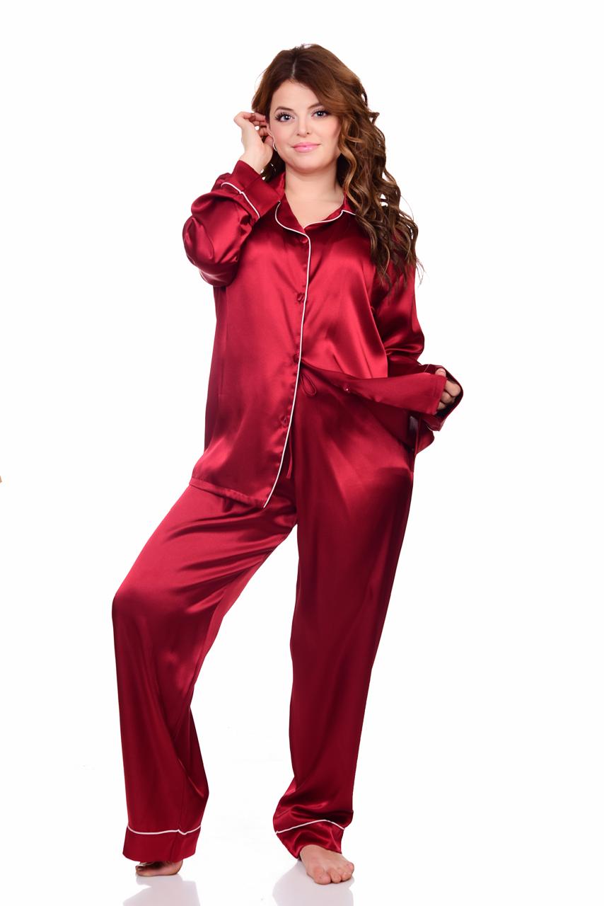 Women's pajamas, classic satin, plain with buttons