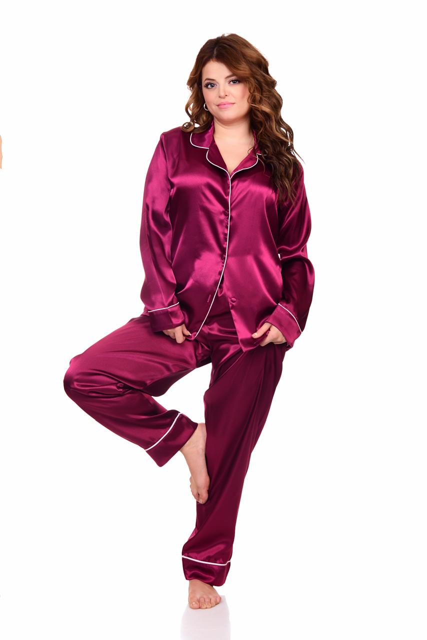 Women's pajamas, classic satin, plain with buttons