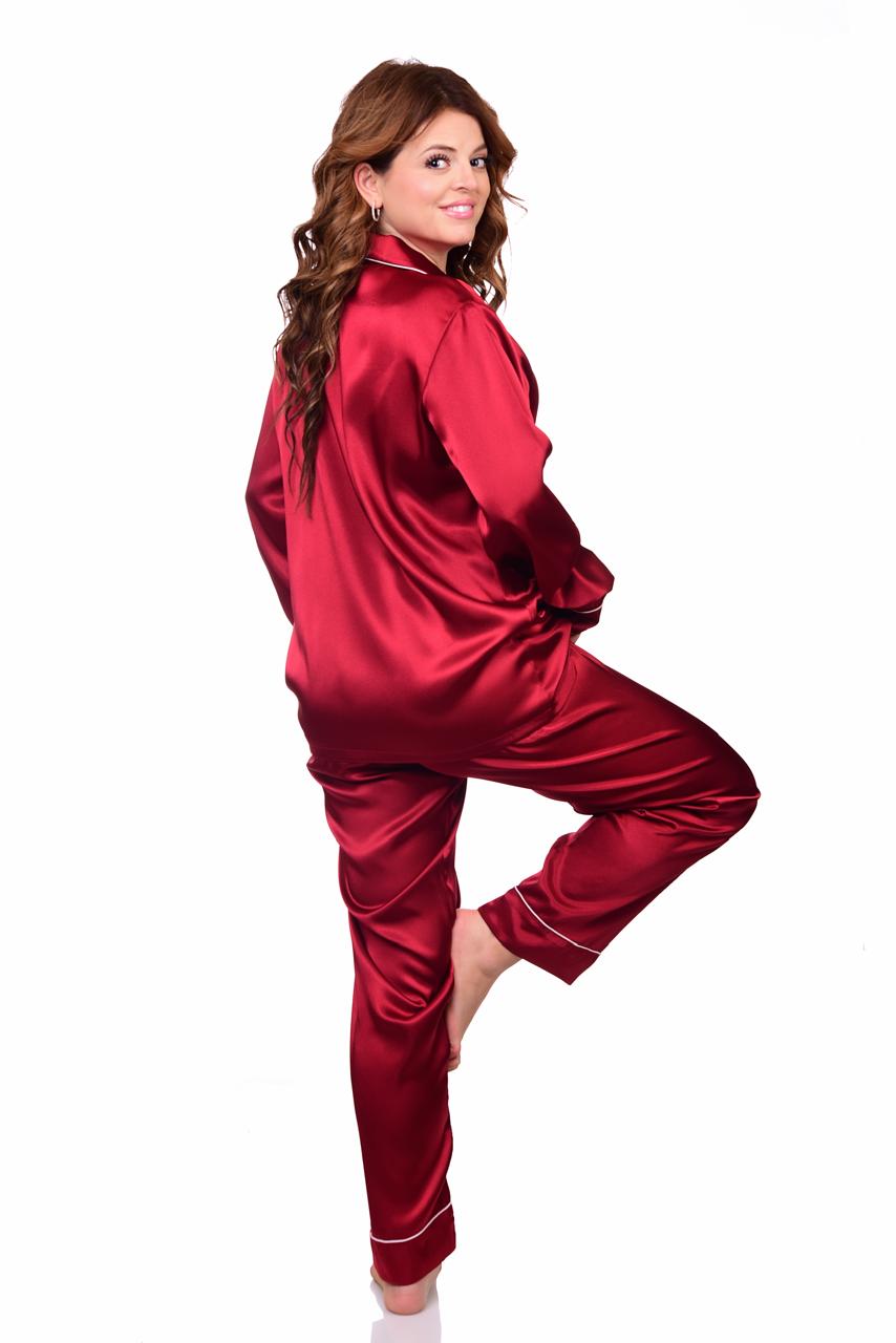 Women's pajamas, classic satin, plain with buttons